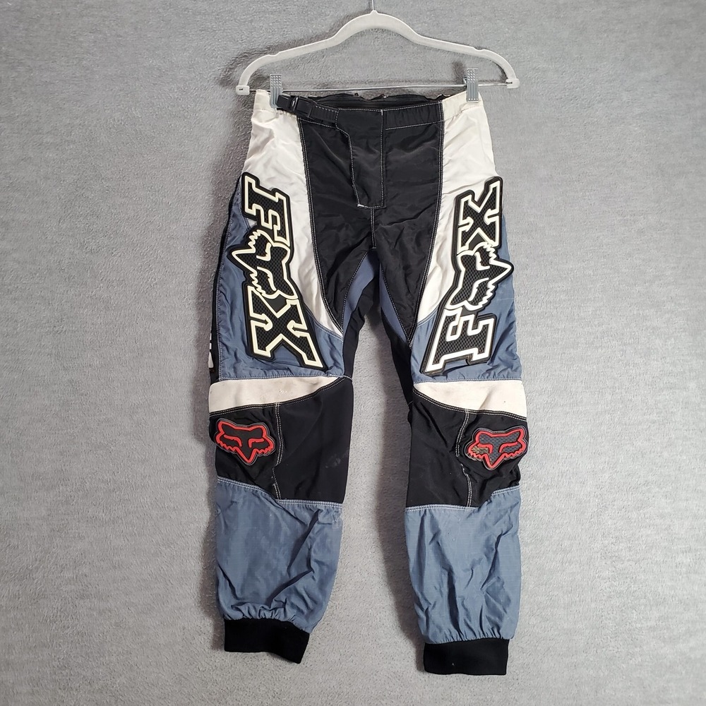 VINTAGE Fox Racing Men Activewear Pants 28 Blue 180 Motocross Belted Logo READ